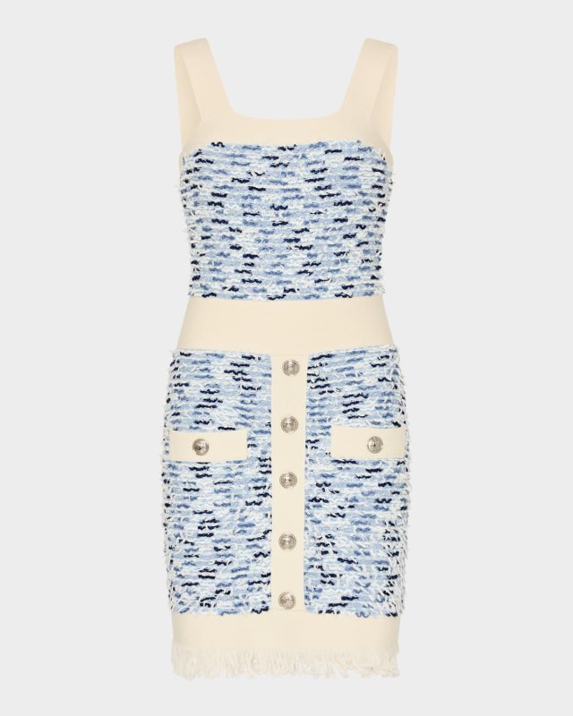 Fringed Textured Tweed Mini Dress
